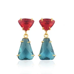 Double Stone Hydro Quartz Dangle Earring Wholesale Brass Jewelry Gift For Women - Picture 1 of 7