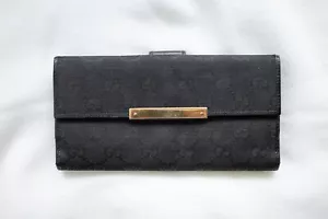 GUCCI Long Wallet GG Canvas Leather Black Auth from japan - Picture 1 of 17