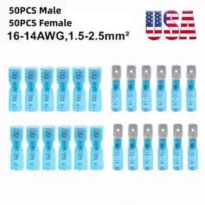 100PCS 16-14AWG Waterproof Heat Shrink Male Female Spade Terminal Wire Connector - Picture 1 of 9