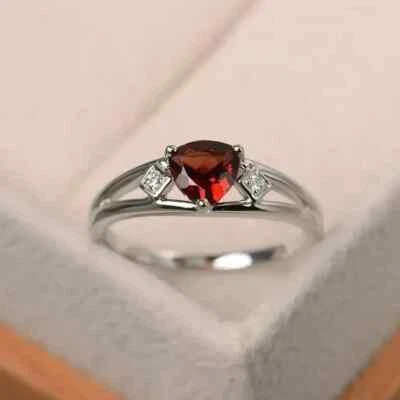 1,06 ct natürlicher Granat & Diamant Verlobungsring Braut 14 K massives Weißgold - Bild 1 von 4