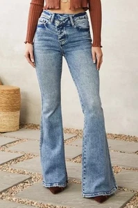 Flying Monkey DAMEN 25 Blau Denim Stretch Jeans High Rise Super Flare Y2K - Bild 1 von 14