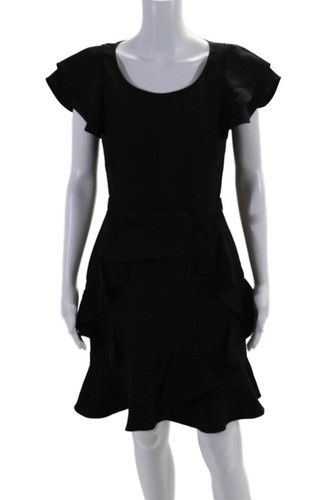 Abito donna Michael Kors Collection con cintura e zip sul retro e volant a strati nero taglia 4