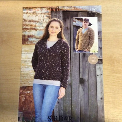 Sirdar Husky Ultra Super Chunky V Neck Sweater Knitting Pattern 7189 34-44” - Image 1 of 3