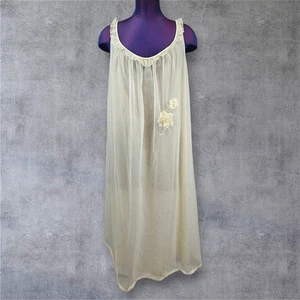 Camisón vintage de nailon floral con ribete de encaje amarillo pálido tocador grande D40 - Imagen 1 de 8