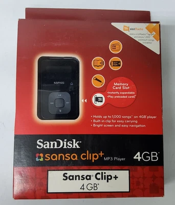SanDisk Sansa Clip+ Plus MP3 WMA Player Voice Recorder FM Radio 4GB New Sealed - Image 1 of 4