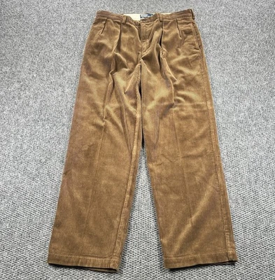 Vintage Polo Ralph Lauren Andrew Corduroy Pants Mens 38x32 Brown Pleated Baggy - Image 1 of 4