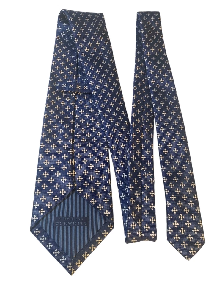 Corbata Charles Tyrwhitt Para Hombre Diseñador Lujo Azul Marino Blanco Negro Geométrica Foto 1 de 4