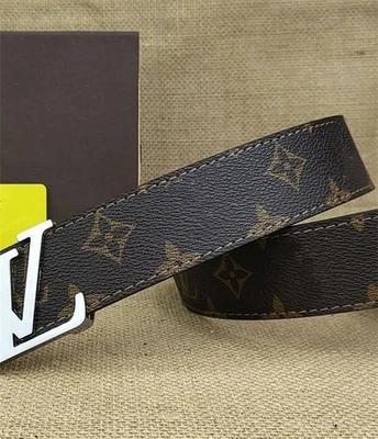 Men's belt brown floral silver buckle classic belt including box  95-125 - Image 1 of 3