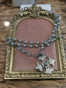 Twenty-Nine Elevan Cross Medal Pendant Gray Multi Pearl Beaded 22” Necklace - Picture 1 of 5