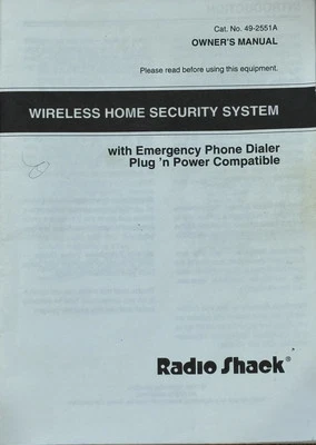 Radio Shack Wireless Home Security System 49-2551A Owner’s Manual - Image 1 of 2