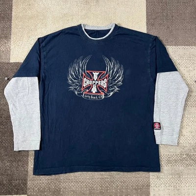 Camiseta Y2K West Coast Choppers manga larga en capas para hombre XL negra cruzada Foto 1 de 4