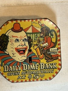 Daily Dime Bank Payaso Circo Lata Litografía Cuenta Dinero De Colección Años 40’s-50’s - Imagen 1 de 9