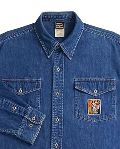 Harley Davidson Warner Bros Denim Shirt Men’s Size M TAZ Looney Tunes Vintage - Picture 1 of 14