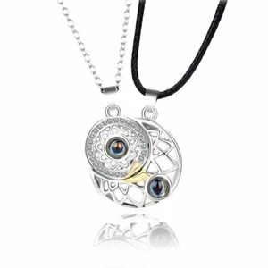 100 Languages Necklace Magnetic Pendant I Love You Sun Moon Heart Women Couples - Picture 1 of 14