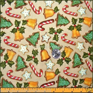 D. TEXTILES CHRISTMAS MOTIFS DECORATED COOKIES CANDY FABRIC 1/2 YARD 18" X 44" - Picture 1 of 1