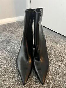 ZARA Black Leather  Pointed High Heel Ankle Boots Size 8 41 New