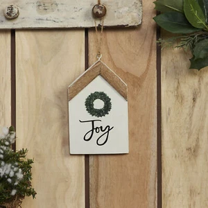 Joy Wreath Hanging Ornament 7x4x0.5 - Picture 1 of 12