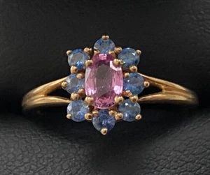 RING 9 KARAT GOLD ROSA UND BLAUER SAPHIR - GRÖSSE Q - Bild 1 von 9
