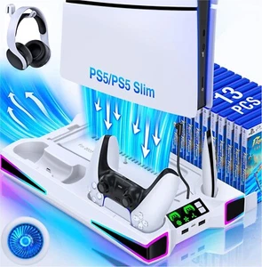 Elegant RGB LED PS5 Stand and PS5 Cooling Station with Dual Controller Charging, - Picture 1 of 3