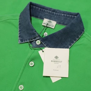 Borrelli NWT Short Sleeve Polo Shirt Size 50 US M in Green 100% Cotton - Picture 1 of 10