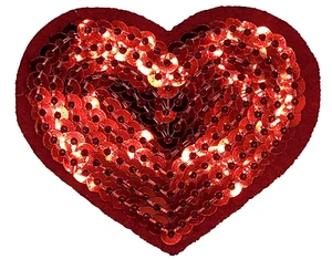 sequin HEART patch iron on 3"x 2" dazzling sparkle costume RED - Picture 1 of 3