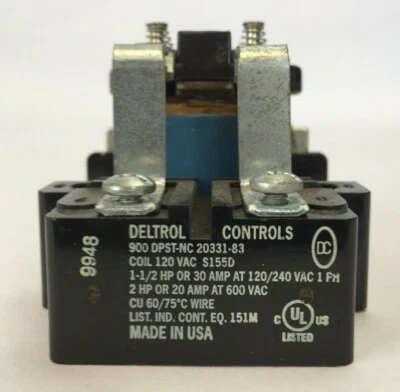 DELTROL CONTROLS 900 DPST-NC 20331-83 POWER RELAY COIL 120VAC  - Image 1 of 4