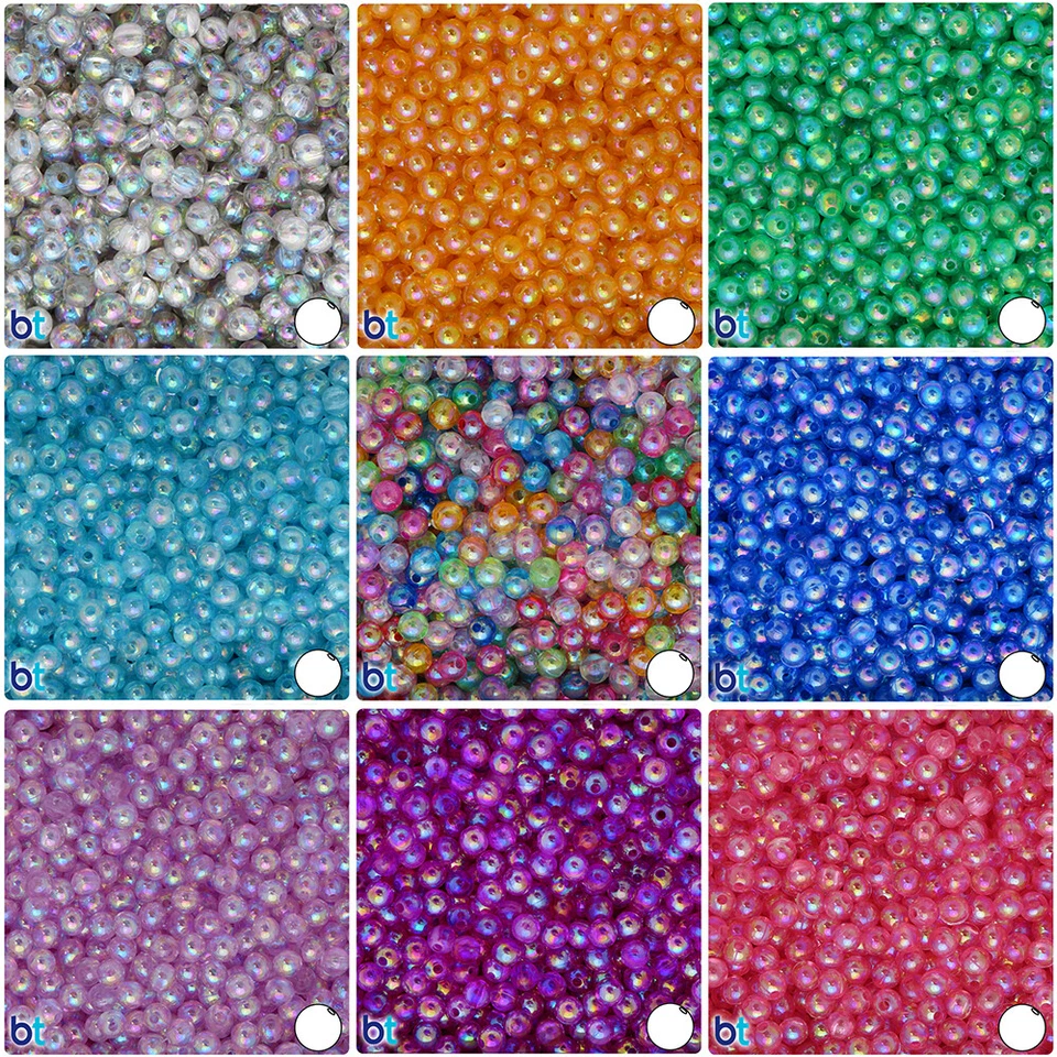 BeadTin Transparent AB 6mm Round Plastic Craft Beads (300pcs) - Color choice - Image 1 of 1