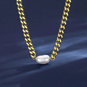 BENIAMINO Edelstahl Choker Kette Süßwasser Perle Vacuum Plating Panzerkette OVP - Picture 1 of 7