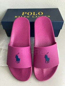 Polo Ralph Lauren Pool Pony Slide Sandals Men Size 11 Vivid Pink Blue Pony - Picture 1 of 5