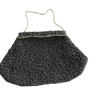 Vintage black beaded over satin Evening Purse Clutch La Regale Ltd Hong Kong - Picture 1 of 12