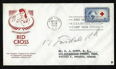 #1016 3c International Red Cross -  Farnam / Phoenix Connecticut FDC Show Cancel - Image 1 of 2