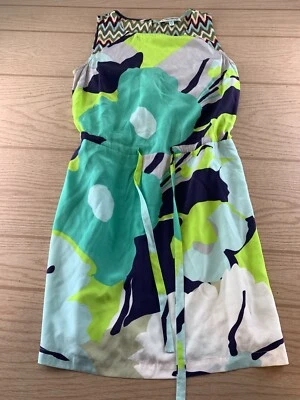 Beth Bowley Green Chevron Sheath Dress Sz 6 Cotton Sleeveless Summer Structured - Image 1 of 4
