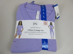 Flora Nikrooz Damen French Terry 3-teiliges Lounge Set, Gr. L - Lila (Neu mit Etikett) - Bild 1 von 7