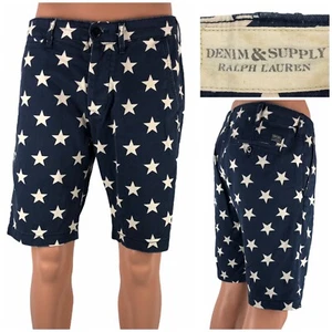Denim & Supply Ralph Lauren Herren 32 Shorts blau Sterne Allover Baumwolle verwaschener Look - Bild 1 von 11