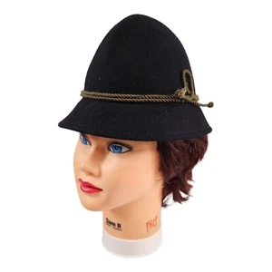 Vintage Black Wool Felt German Tyrolean Clochet Hunting Hat Youth/Women - Picture 1 of 8