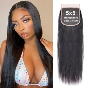 Brazilian Virgin Human Hair Straight 5x5 Top Swiss Lace Closure with Baby Hair - Picture 1 of 6