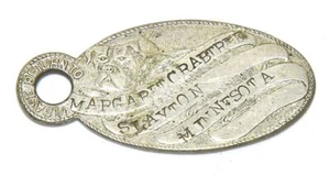 MARGARET  CRABTREE SLAYTON MINNESOTA VINTAGE EARLY 1900'S LOST KEY FOB TAG - Picture 1 of 3