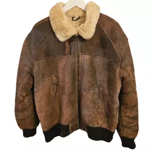 Vintage Aviator Brown B3 Flight Leather Sheepskin Shearling Bomber Jacket - Picture 1 of 8