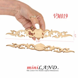 Aplique grande de madera tallada flor onlay sin pintar 2 piezas para casa de muñecas 1:6 VM019 - Imagen 1 de 2
