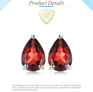 1.8ct Pear Genuine Garnet Stud Sterling Silver Earrings UK Seller - Picture 1 of 5
