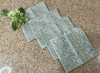 Waterford Dinner Napkins Gold/Cream/Blue Damask Scroll 20.5”x20.5”/Lot Of 4 - Image 1 of 4