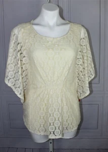 Chicos Womens New Beige Lace Peasant Boho Blouse top shirt size 1 Med 8 - Picture 1 of 6