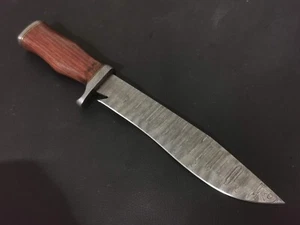 14" CUSTOM HAND MADE DAMASCUS STEEL BOWIE KNIFE ROSEWOOD HANDLE W/SHEATH C8 - Picture 1 of 9