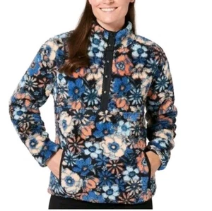 Hurley Ladies' Snap Plush Pullover, Long Sleeve Blue Floral Abundance Size M NWT - Picture 1 of 6