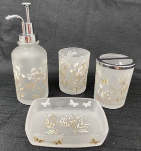 Vintage 1970's Bathroom Accessory Set Gold Butterflies Cup Soap Dish Dispenser - Picture 1 of 3