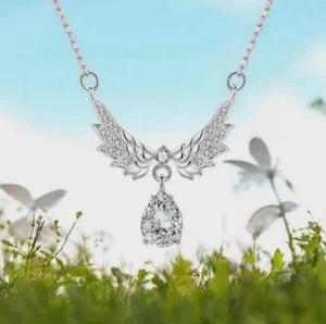 Exquisiter 18K 925 Sterling Silber 1,25CT Moissanit Engelsflügel Anhänger Halsreif - Bild 1 von 3