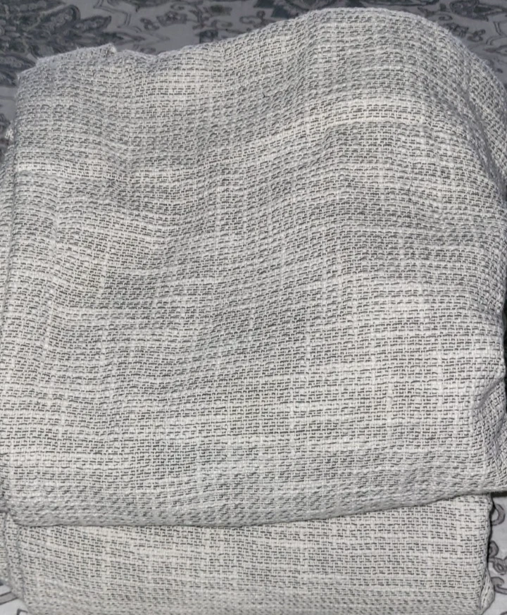 2 WEST ELM Panel Curtain Drape Basket Weave Blackout Gray White  Lined 48x96 - Image 1 of 4