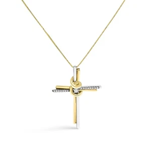 10K Two-Tone Yellow & White Gold Diamond-Accented Cross 18" Pendant Necklace - Picture 1 of 5
