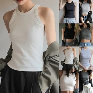 Ribbed halter top vest for women comfortable elastic casual For summer outfit - Picture 1 of 31