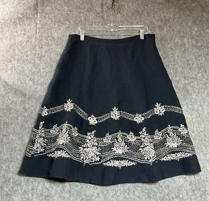 Carole Little Skirt Womens Large Black White Linen Embroidered Midi Cottage Boho - Picture 1 of 10